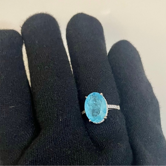 925 Sterling Silver Blue Topaz CZ Cocktail Statement Ring NWOT - Picture 7 of 10